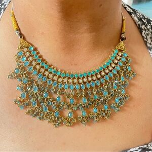 Elegant Gold and Blue Statement Necklace